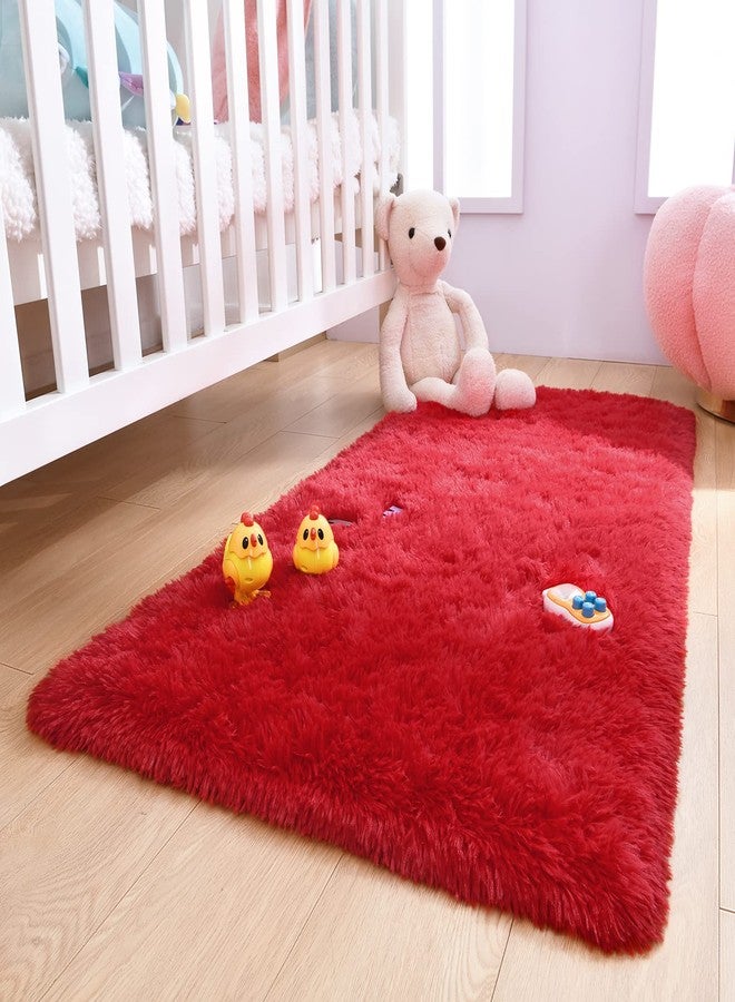 DETUM Red Rug 2x4 Hallyway Runners Fluffy Runner Rugs for Bedroom Shaggy Bedside Rug Soft Rugs for Kids Room Non-Slip Nursery Office Dorm Washable Carpets Home Decor - Image 5